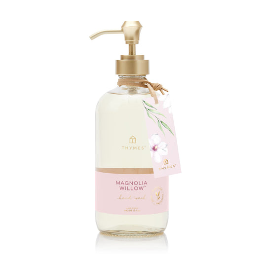 Thymes Magnolia Willow hand wash bottle ready for clean, fragrant hands.