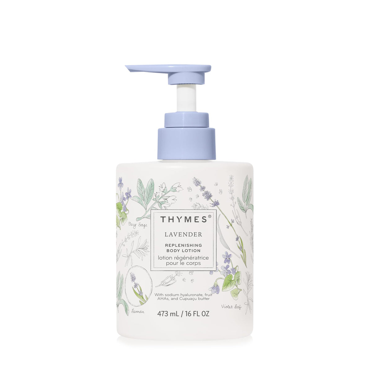 Thymes Large Replenishing Body Lotion in a pump bottle for daily hydration.