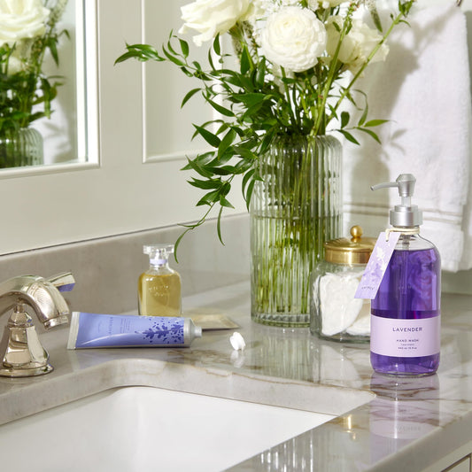 Thymes Lavender Hand Wash gel texture showing hydrating formula for soft hands.
