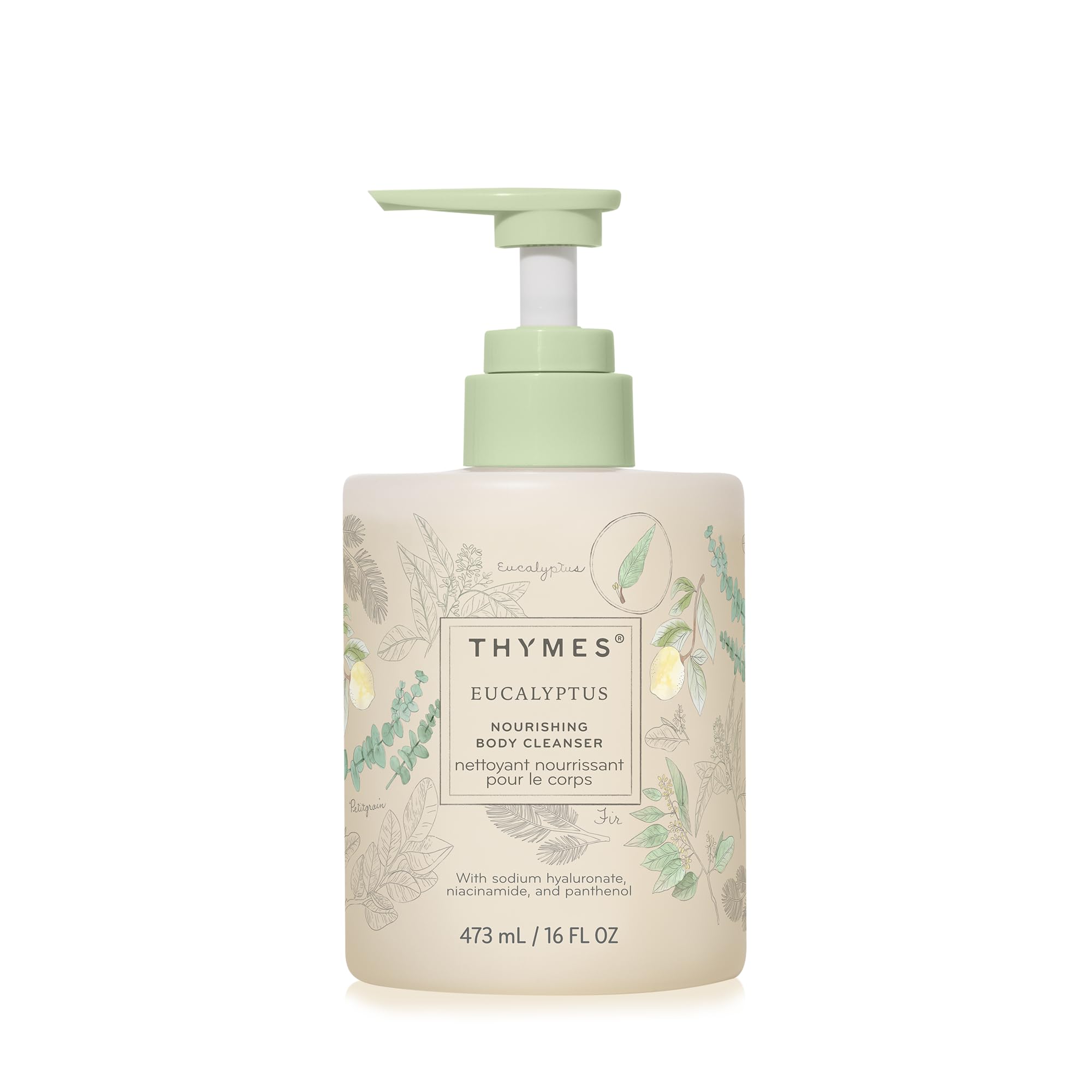 Thymes Nourishing Body Cleanser bottle with pump for easy daily use and hydration.