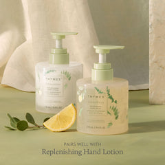 Thymes Nourishing Hand Wash crystal-glass-bottle packaging for display