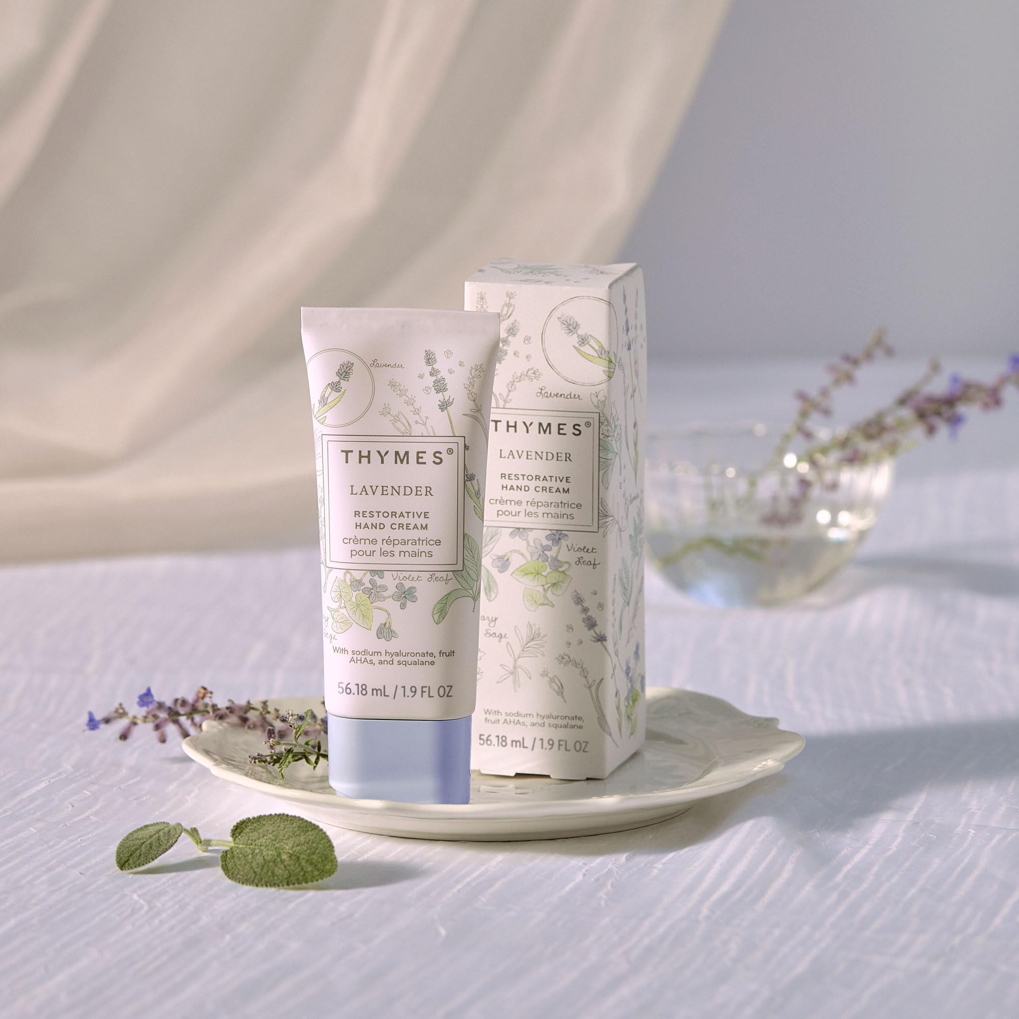 Thymes Restorative Hand Cream lavender-fragrance conveying calming daily routine