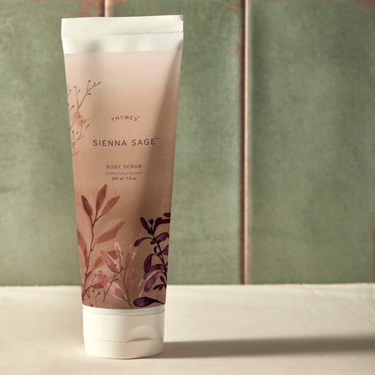 Thymes Sienna Sage scrub pump for easy application and aroma.