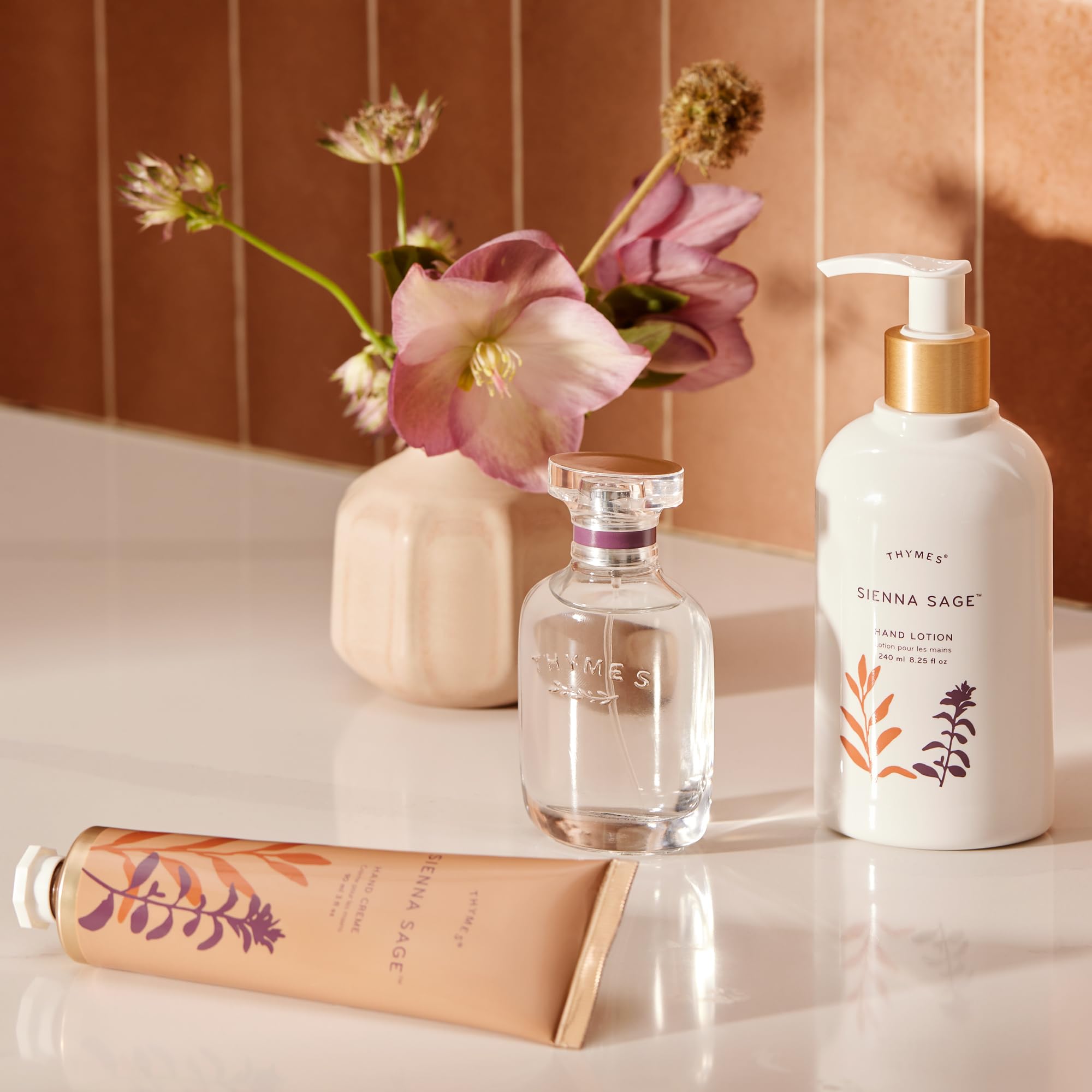 Thymes Sienna Sage packaging highlights clean formulas and sustainability.