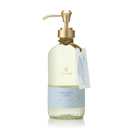 Thymes Washed Linen Hand Wash bottle with linen-inspired fragrance for daily cleansing.