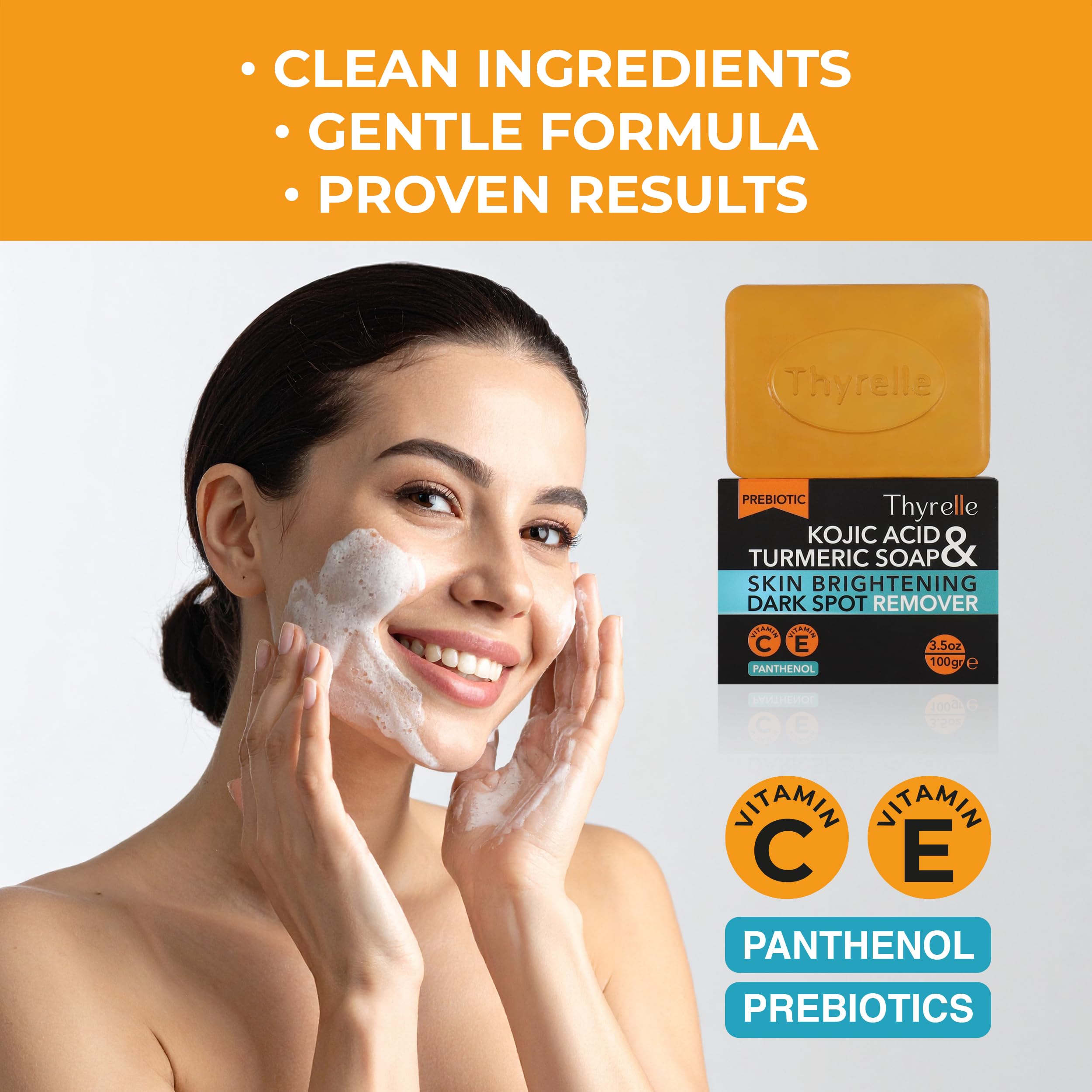 Thyrelle Kojic Acid and Turmeric Soap bar ready for face and body use in daily routine.