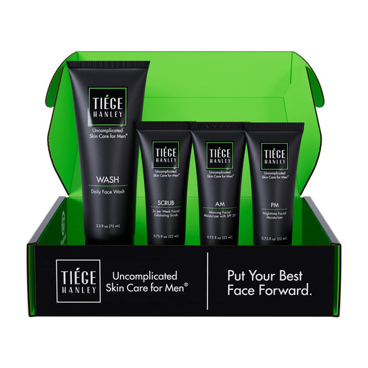 Tiege Hanley daily face wash bottle for clean, balanced skin.