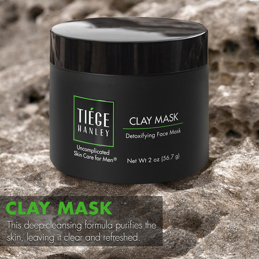 Tiege Hanley detoxifying clay mask application on the face demonstrates oil control benefits