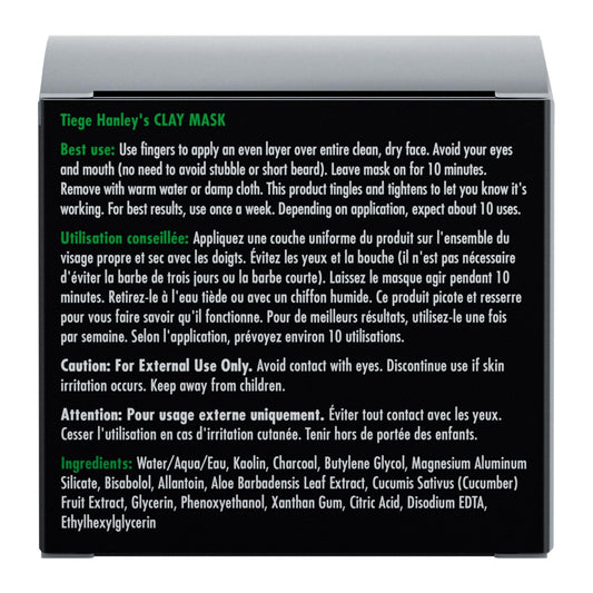 Tiege Hanley Detoxifying Clay Mask swatch shows deep cleansing action with charcoal.