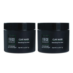 Tiege Hanley detoxifying clay mask jar and spatula showing purifying ingredients for pore care