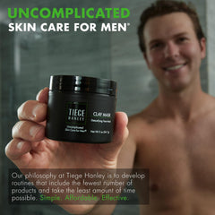 Tiege Hanley routine shot emphasizes a simple, time-saving skincare step for men.