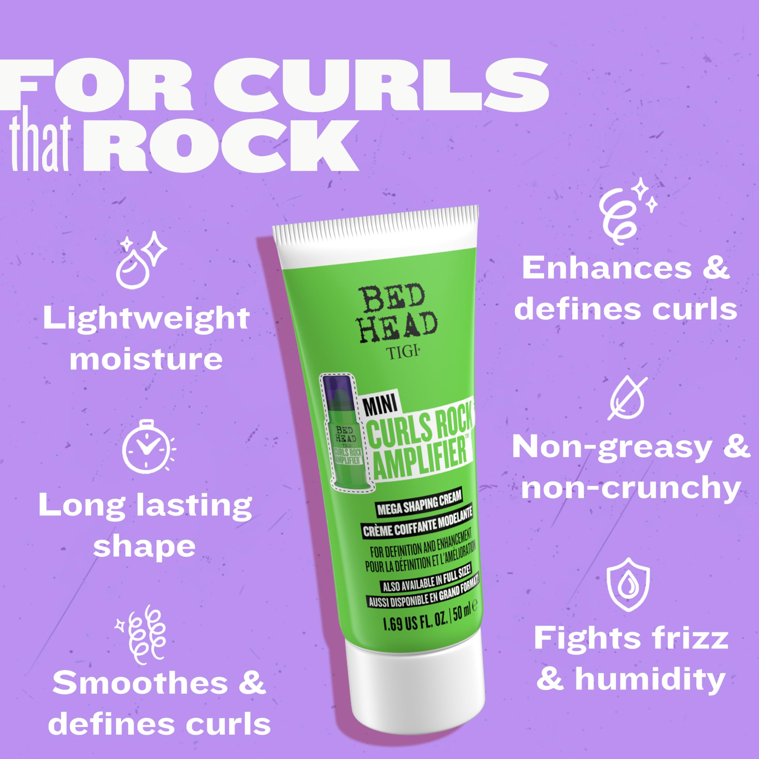 TIGI Bed Head Curls Rock Amplifier Travel Mini protects curls from humidity.