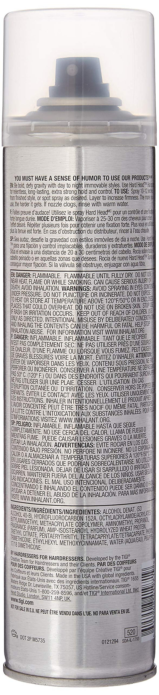TIGI Bed Head Hard Head Spray application demonstrates lasting control for styles.