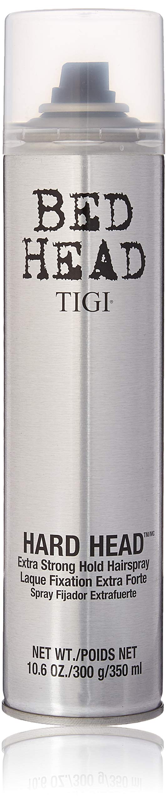 TIGI Bed Head Hard Head Spray bottle with strong hold and subtle shine for versatile styling.