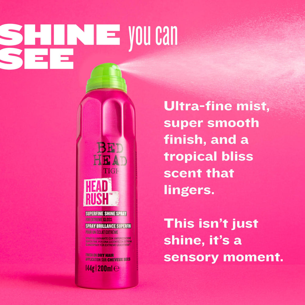 Bed Head Headrush mist landing evenly on strands