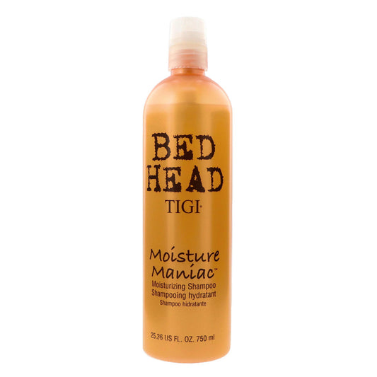 TIGI Bed Head Moisture Maniac shampoo bottle front, showing lightweight hydration for all hair types