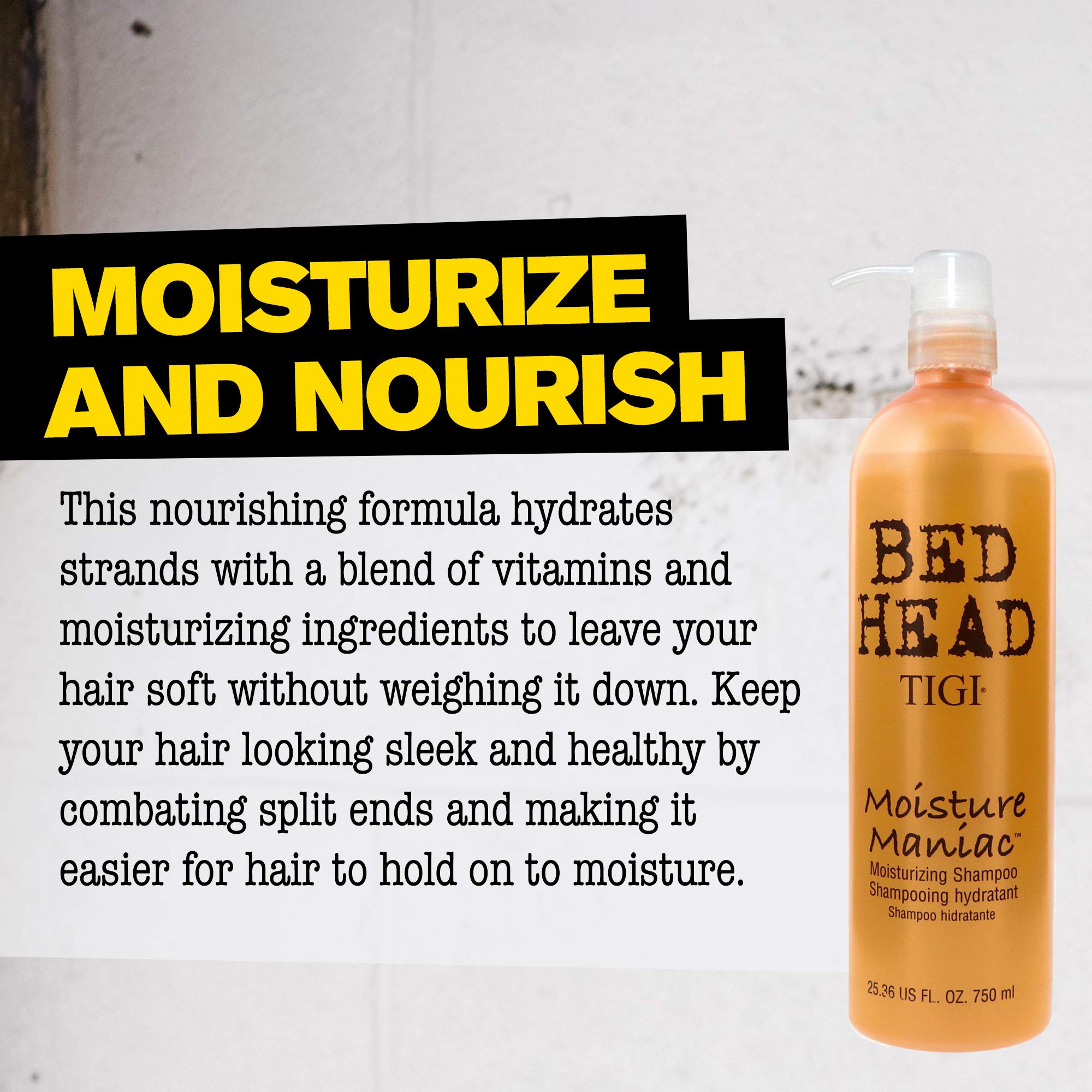 TIGI Bed Head Moisture Maniac shampoo damp-hair application demonstrates even distribution and rinse