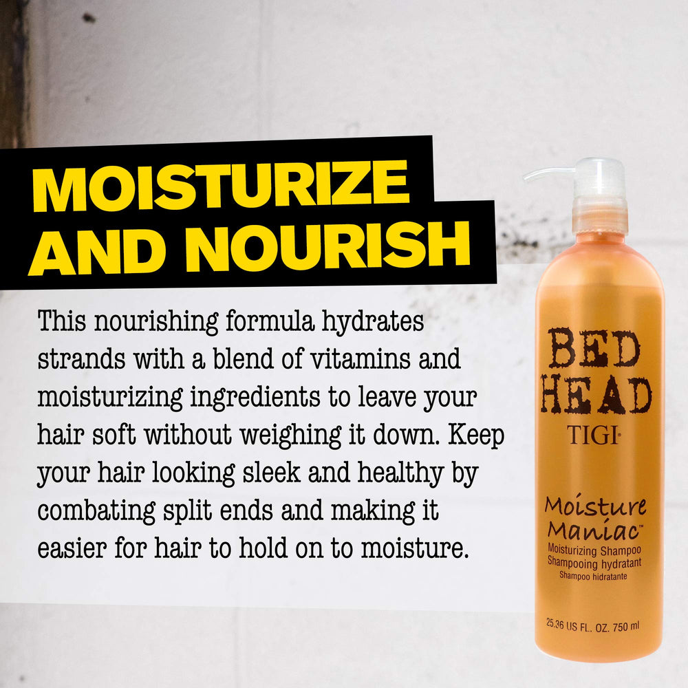 TIGI Bed Head Moisture Maniac shampoo damp-hair application demonstrates even distribution and rinse