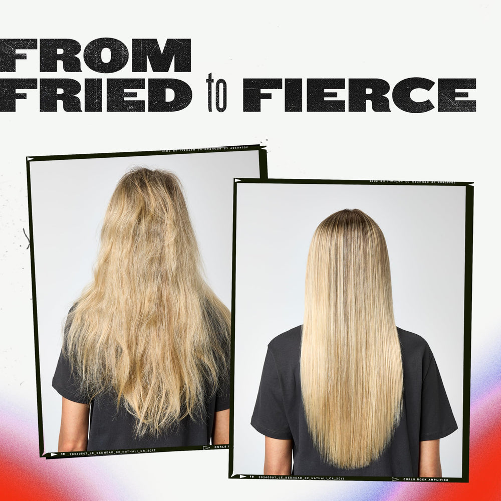TIGI Bed Head Resurrection close-up shows smoothing of hair cuticles.