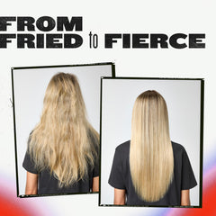 TIGI Bed Head Resurrection close-up shows smoothing of hair cuticles.