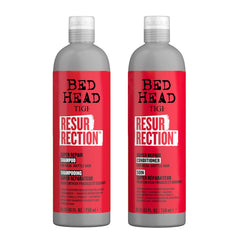 TIGI Bed Head Resurrection shampoo bottle for maximum-strength repair of dry, damaged hair.