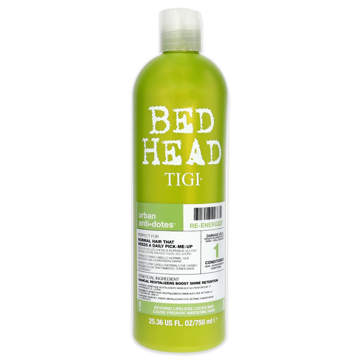 TIGI Bed Head Urban Antidotes Renergize bottle pour delivers lightweight hydration for daily use.