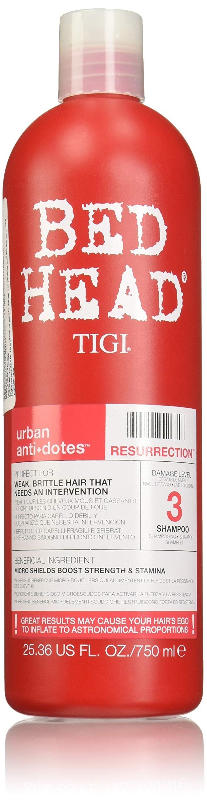 Tigi Bed Head Resurrection bottle showcasing nourishing formula for weak hair