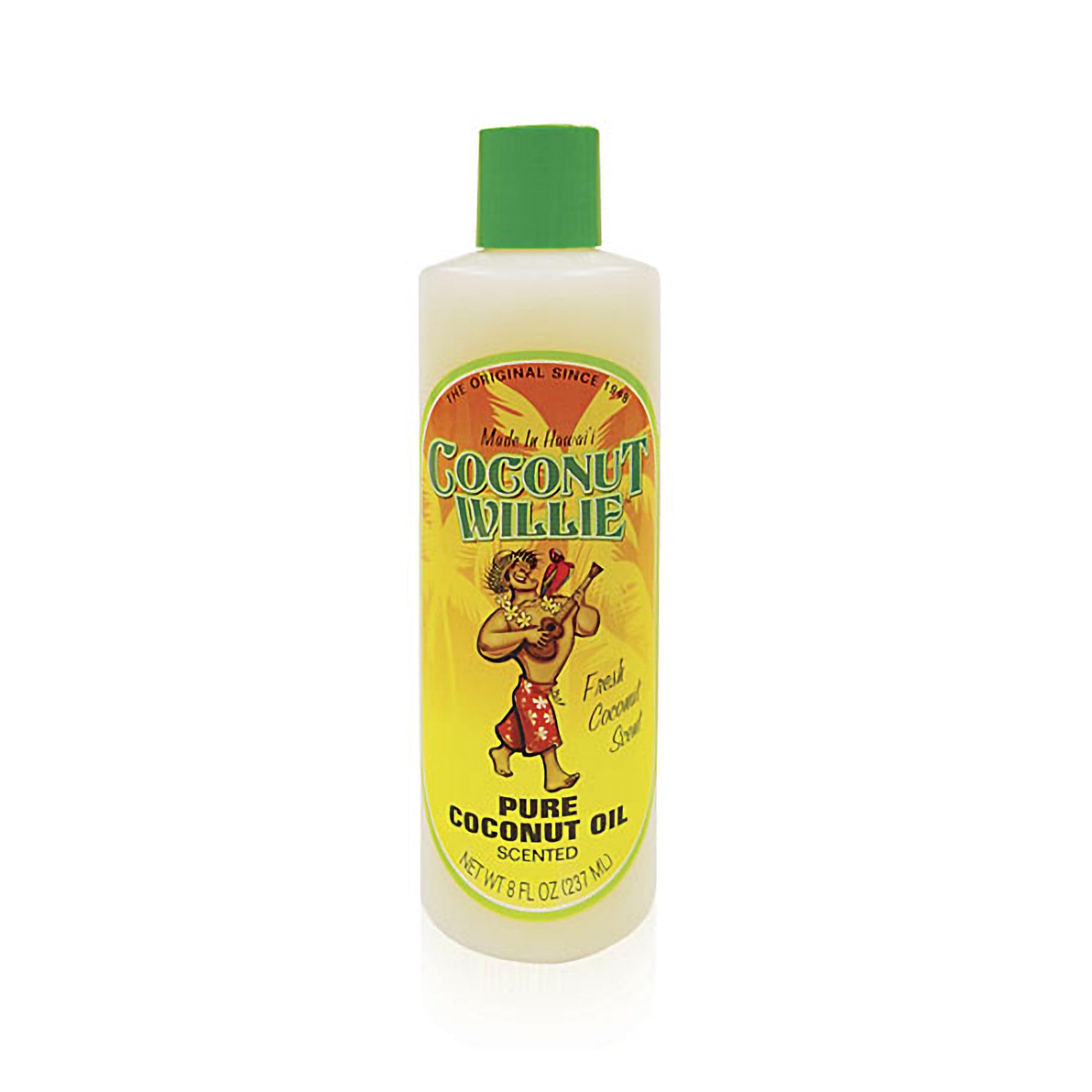 Tikimaster Royal Hawaiian Coconut Willie Oil bottle, scented hydration for dry skin and frizz-free hair