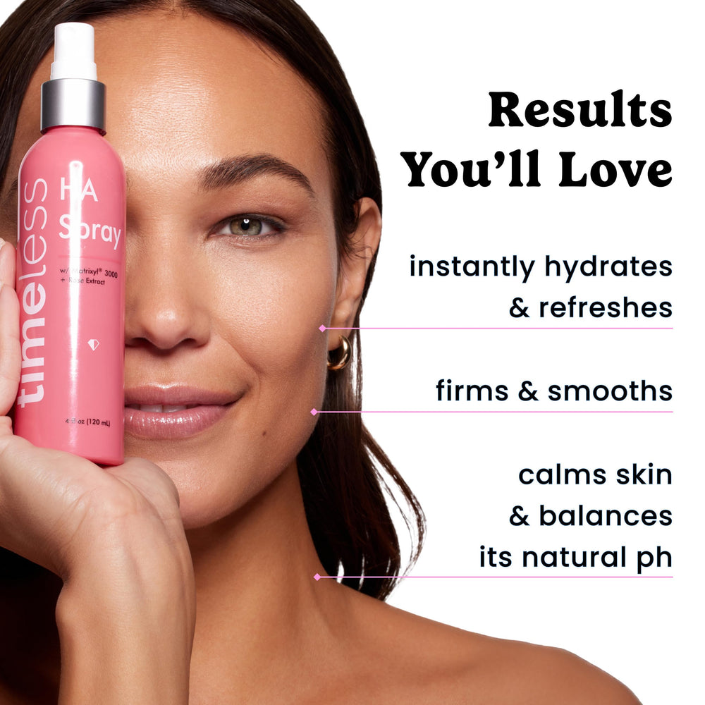 Timeless Skin Care 4oz mist bottle shown on countertop for easy hydration.