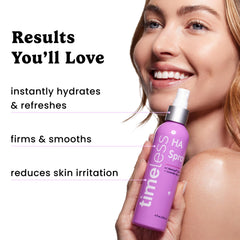 Ingredients panel showing Aloe Vera and Hyaluronic Acid on Timeless Skin Care