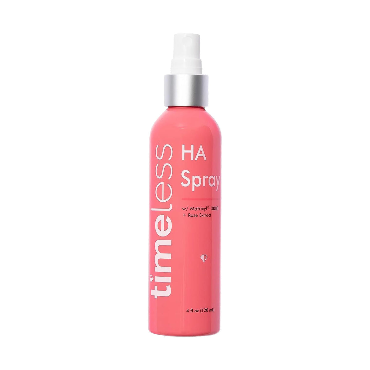 Timeless Skin Care HA Matrixyl 3000 Rose Spray bottle shows a compact hydrating mist for daily use.