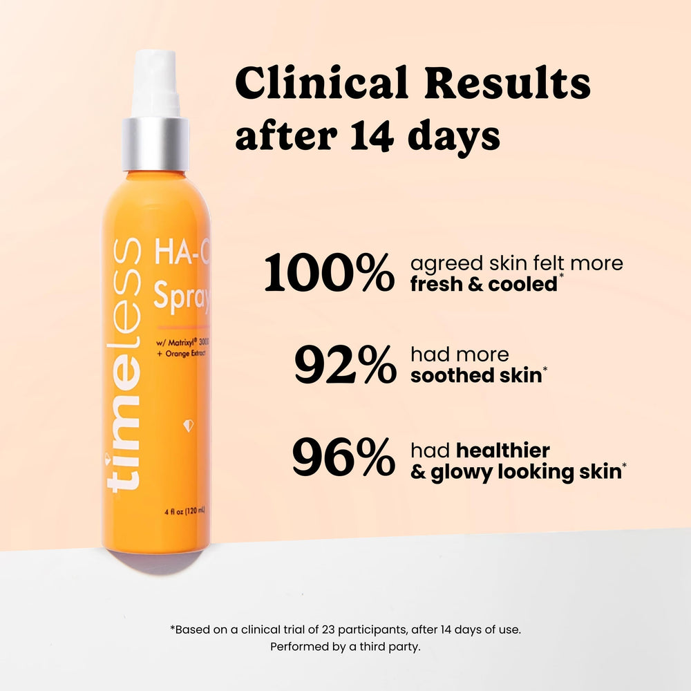 Timeless Skin Care hyaluronic acid spray bottle highlighting deep hydration