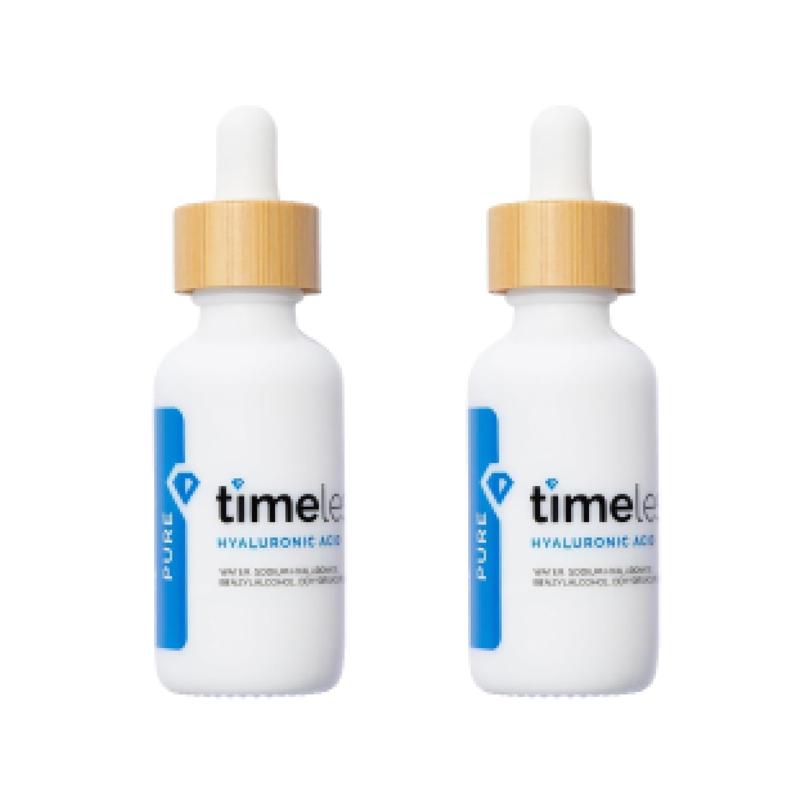 Timeless Skin Care Hyaluronic Acid serum bottle demonstrates fragrance-free hydration for the skin.