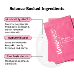 Droplet of Timeless Skin Care Matrixyl Synthe’6 serum on clean skin for daily use