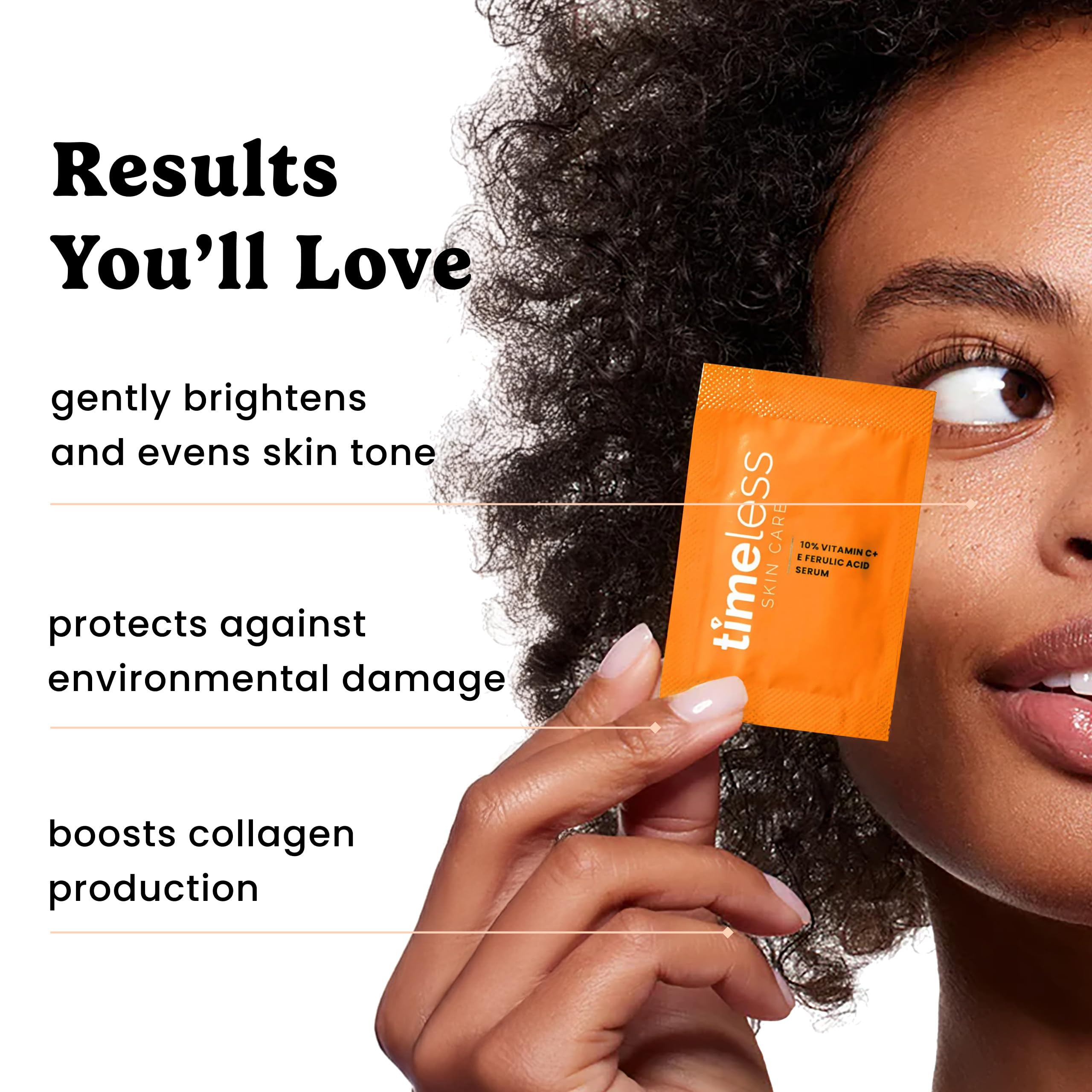 Timeless Skin Care Vitamin C Serum texture closeup shows silky, fast-absorbing consistency.