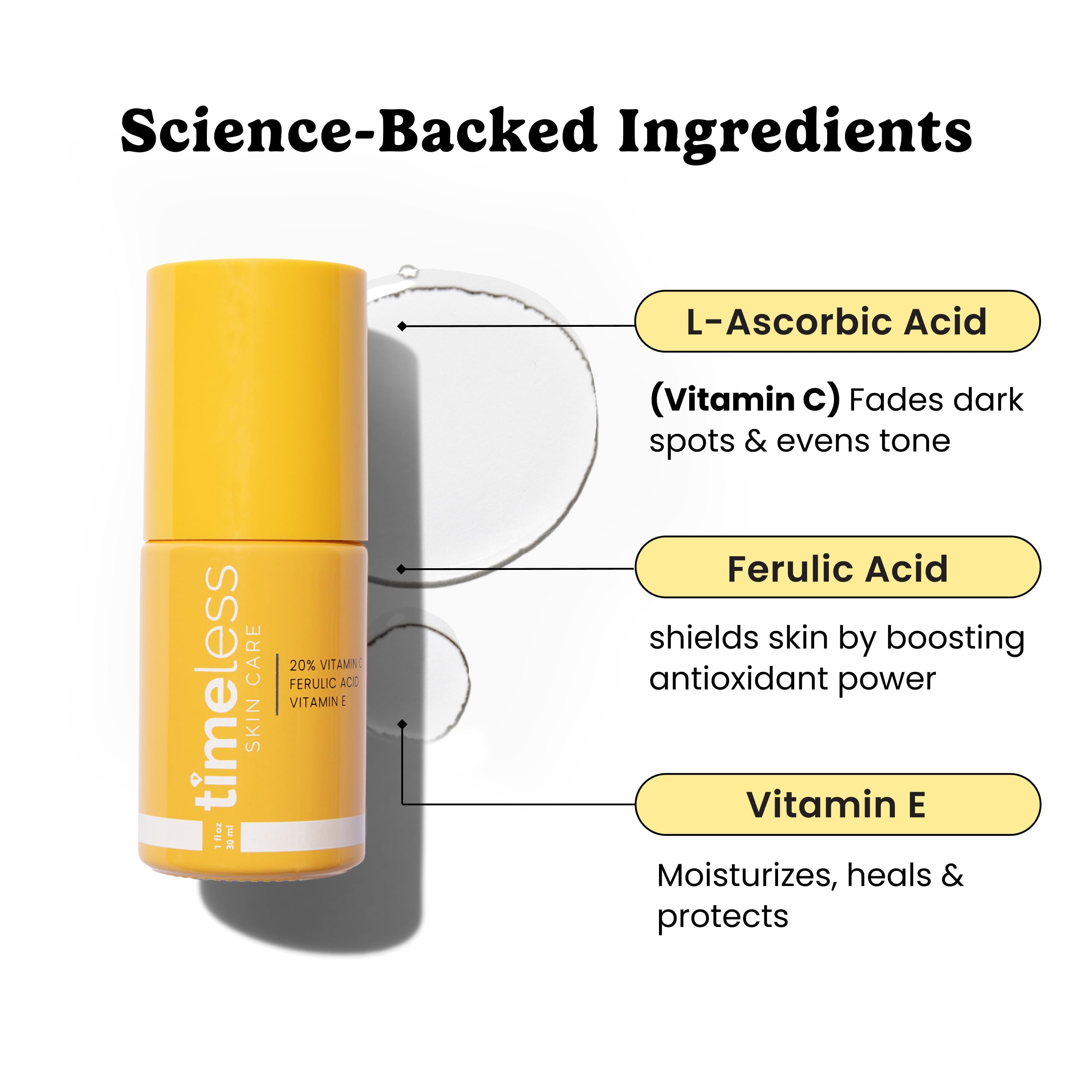 Timeless Vitamin C Serum bottle closeup highlighting fragrance-free formula