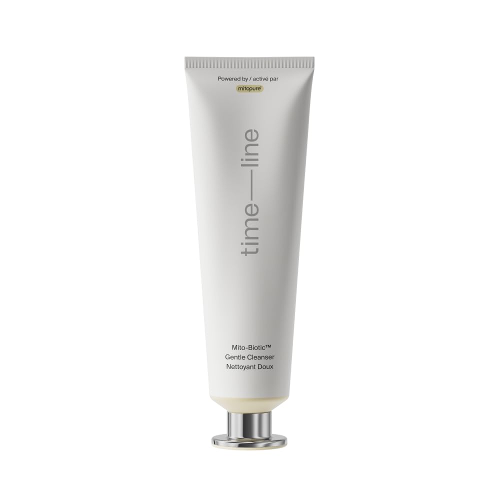 Timeline Mito-Biotic Gentle Cleanser bottle with pump for easy makeup removal