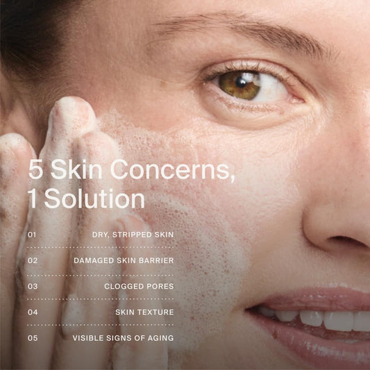 Close-up of creamy mousse texture for non-drying cleansing
