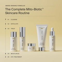 Timeline Mito-Biotic Travel Cleanser skin application showcasing calming, non-stripping formula.