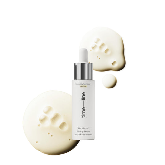 Timeline Mito-Biotic travel-size serum bottle for on-the-go hydration and lift.