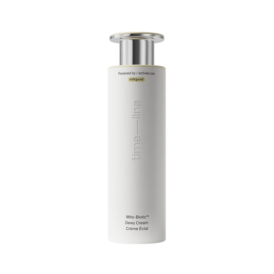 Timeline Mito-Biotic Dewy Cream packaging highlighting lightweight hydration for dry skin.