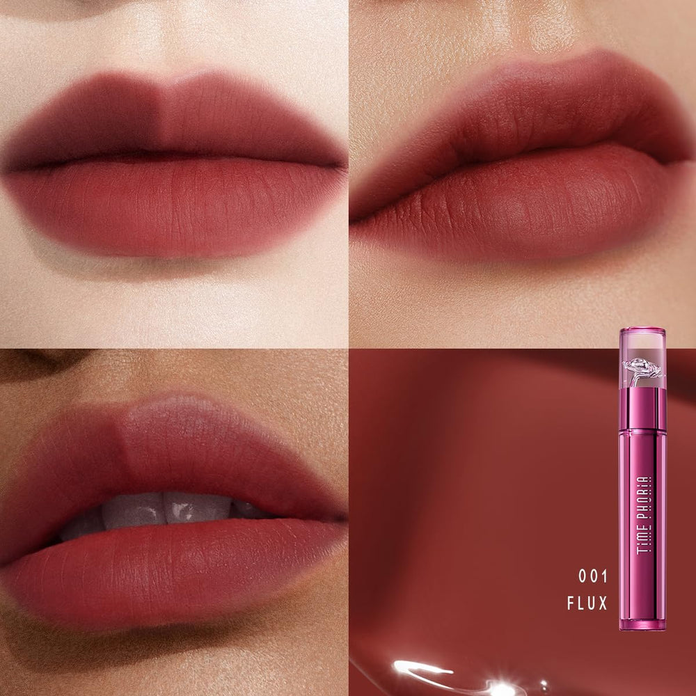 TIMEPHORIA Altera Flux velvet texture offers weightless lip comfort.