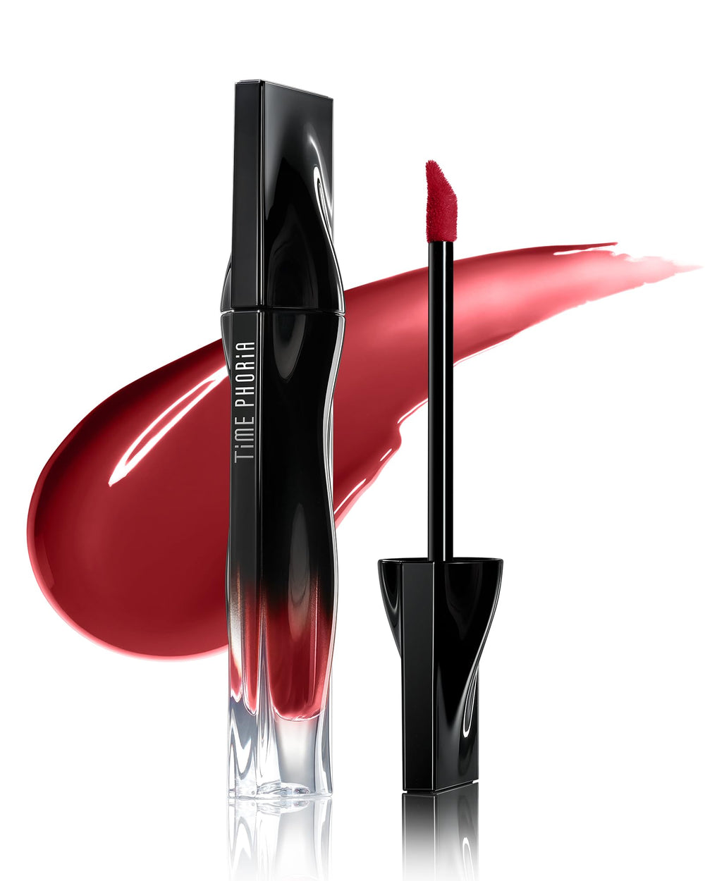 TIMEPHORIA Stellar Dust Lip Stain 09 Enigma close-up shows deep red-brown gloss for bold looks.