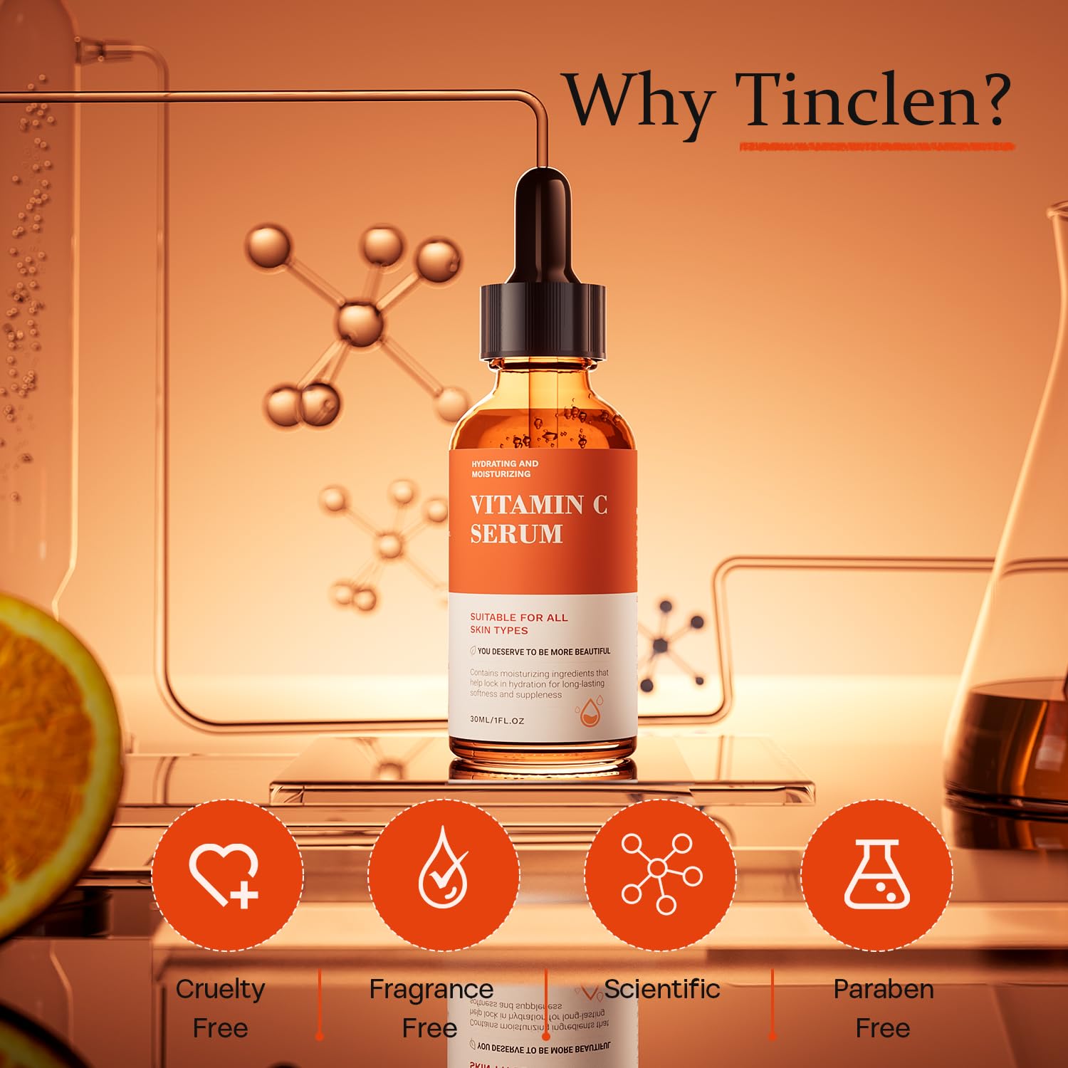 All skin types Tinclen serum bottle indicating universal compatibility