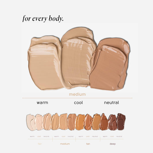 TINGE Body Makeup brush blend demonstrates seamless application and a semi-matte finish