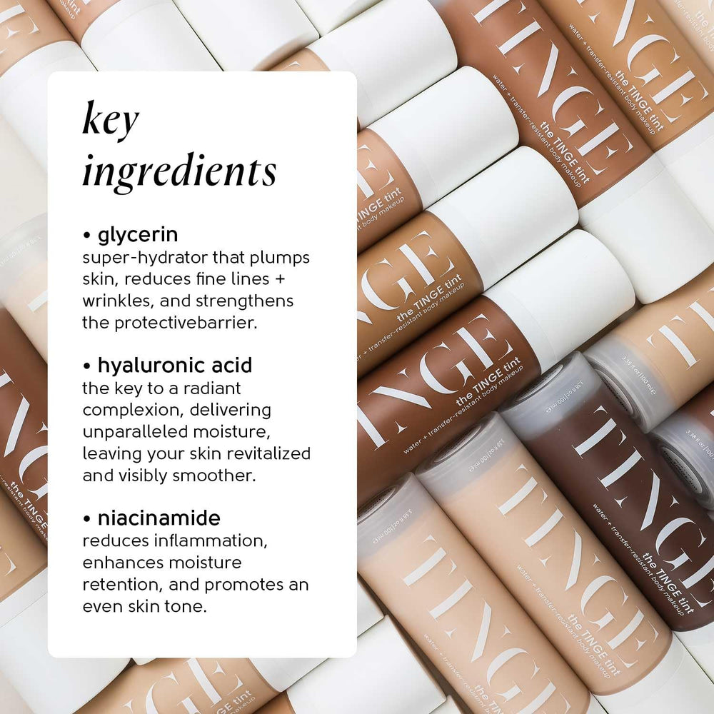 TINGE Body Makeup fragrance-free formula supports sensitive skin comfort