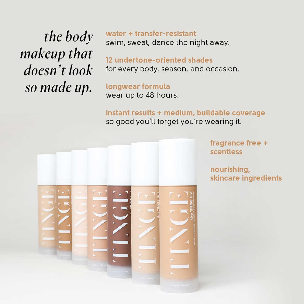 TINGE Body Makeup semi-matte finish offers breathable, lightweight wear