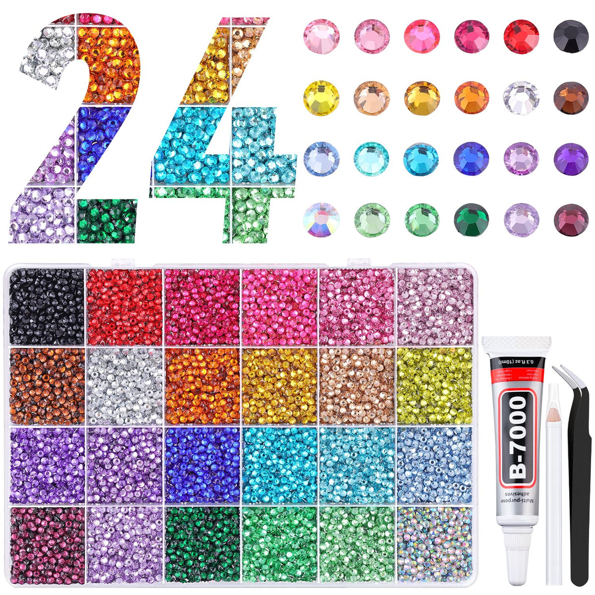 TINKRSTUFF 24,000 mixed-color rhinestones in 3mm for dazzling DIY embellishments.