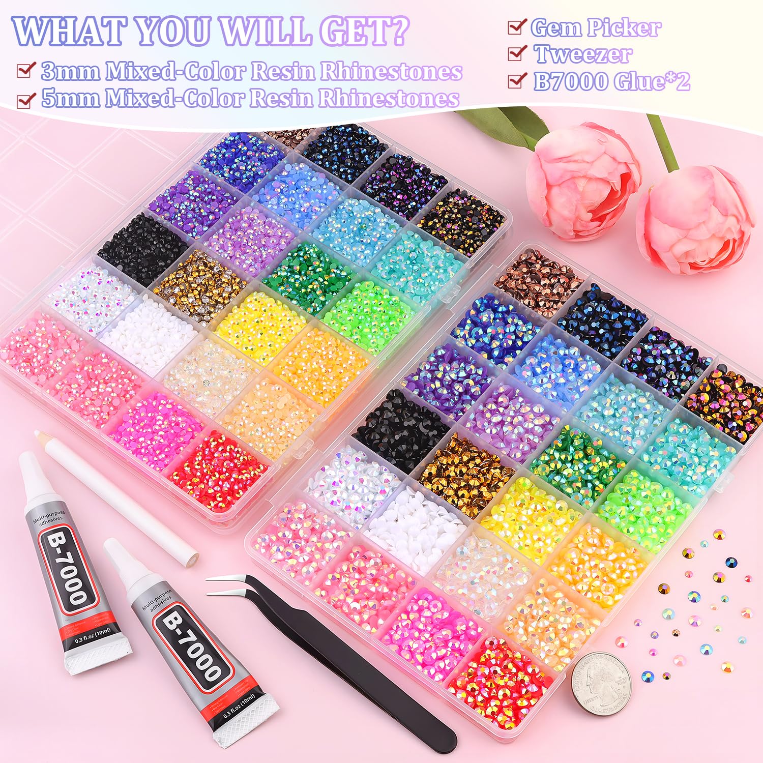 TINKRSTUFF 3mm and 5mm multicolor resin gems reflect light beautifully.