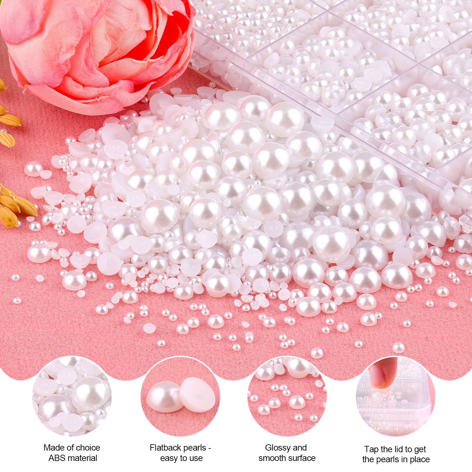TINKRSTUFF flatback pearls 10mm in white for dramatic design on dresses or bags.